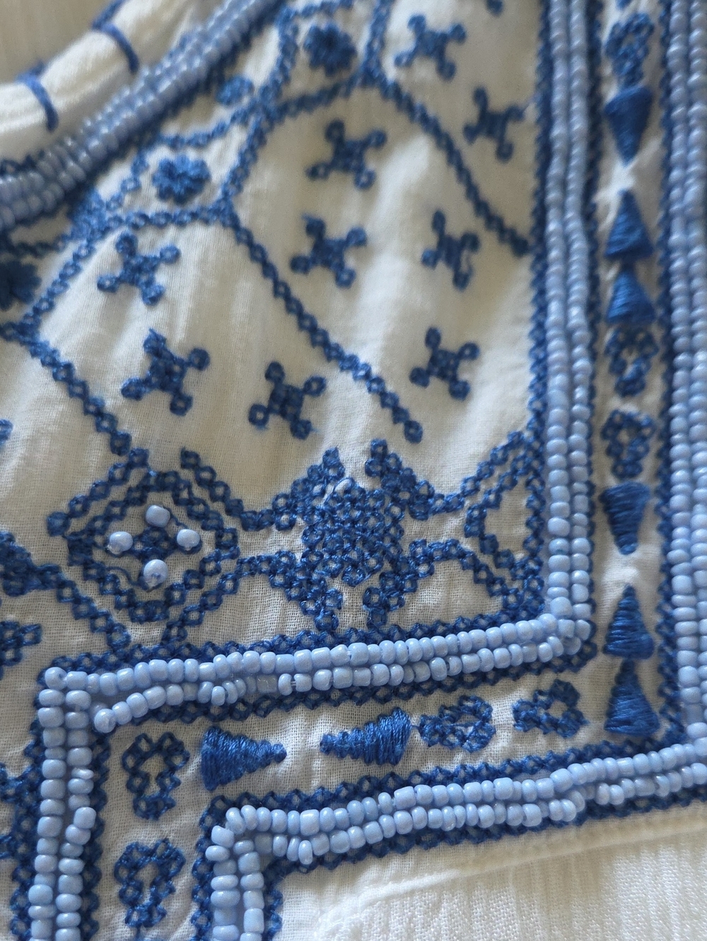 Bila White Lightweight  Tunic with Blue Embroidered/beaded V-Neck - Picture 7 of 7